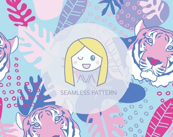 Tiger Blue - repeat print - seamless pattern - digital pattern - surface textiles - digital paper - textile design