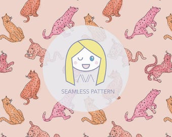 Watercolour pink leopard repeat print - painted seamless pattern - cream digital pattern - surface textiles - digital paper - textile design