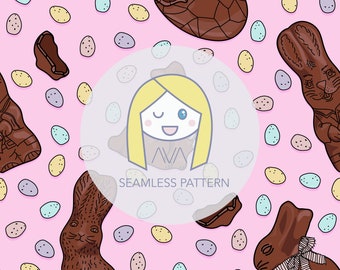 Chocolate Bunnies pink - repeat print - seamless pattern - digital pattern - surface textiles - digital paper - textile design