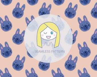 Drawn Blue Rabbit repeat print - seamless pattern - digital pattern - surface textiles - textile design - tissue paper - hand drawn bunny
