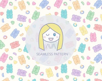 Gummy Bear sweets repeat print - pastel seamless pattern - cute digital pattern -  surface textiles - digital paper - candy textile design