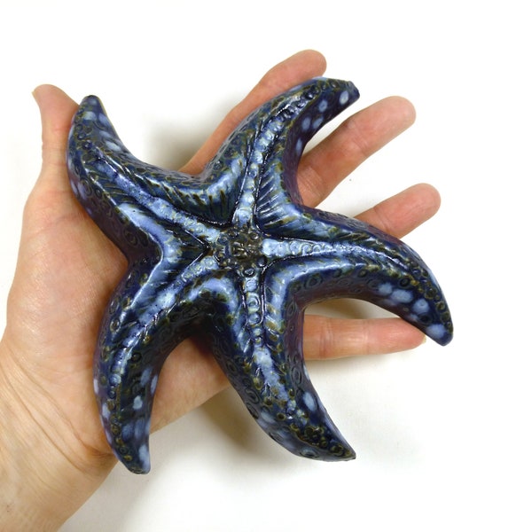 Blue Starfish Wall Plaque by Zoo Ceramics for Interior and Exterior Design Garden Bathroom Decor