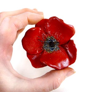 Poppy Hanger Decoration Bright Red Ceramic Flower for Wall or Table Display By Zoo Ceramics Memorial Gift Interior or Exterior Use image 1