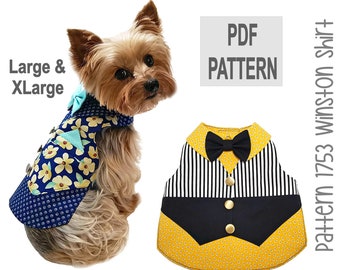 Winston Dog Shirt Sewing Pattern 1753 - Pet Dog and Cat Clothes Patterns - Dog Cat Suits Shirts and Bow Ties - Dog Harness Vests - Lg & XLg