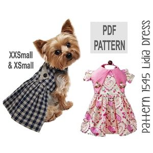 Patrón de costura para vestido de perro Lidia 1545 / Tallas XXS y XSM / Chaleco clásico con solapa y falda fruncida / Vestido de perro de inspiración vintage (PDF) / Descarga instantánea