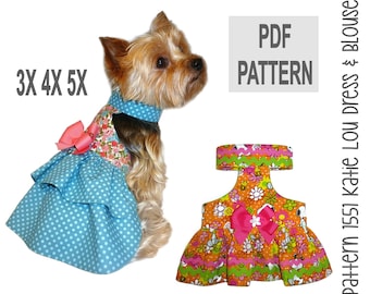 Kati Lou Dog Dress Sewing Pattern 3X4X5X – PDF DIY Ruffle Dress and Blouse