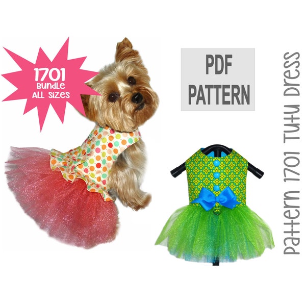 Patrón de costura de vestido de tutú para perros 1701 - Tutú de gato - Vestidos para perros - Patrones de ropa para perros - Ropa para perros de diseñador - Disfraces para perros - Paquete de todos los tamaños