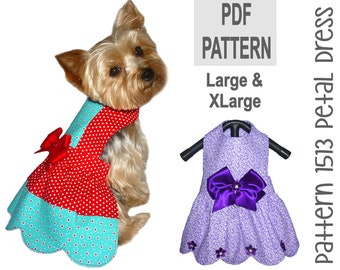 Petal Dog Dress Couture Pattern 1513 - Dog Clothes Patterns - Dog Dresses - Pet Dress Pattern - Dog Harness - Small Dog Clothes - Lg & XLg