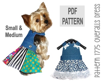 Overalls Dog Dress Sewing Pattern 1775 - Dog and Cat Clothes Patterns - Dog and Cat Dresses - Dog Apparel - Designer Dog Clothes - Sm & Med