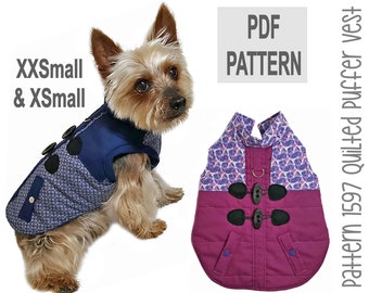 Quilted Puffer Dog Vest Sewing Pattern 1597 - Pet Dog Cat Harness Vest - Pet Dog Cat Winter Clothes - Pet Dog Cat Winter Jacket - XXSm & XSm