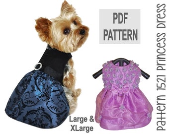 Cartamodello per abito da principessa per cani taglia L/XL - PDF fai da te con strass, perfetto per matrimoni.