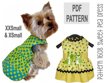Sweet Pea Dog Dress Sewing Pattern 1608 - Dog Clothes Patterns - Pet Dog Apparel - Designer Dog Clothes - Pet and Puppy Clothes - XXSm & XSm