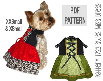 Swiss Miss Dog Dress Sewing Pattern 1723 - Bavarian Dog Costume - Octoberfest Dog - Designer Dog and Cat Clothes - Dog Apparel - XXSm & XSm