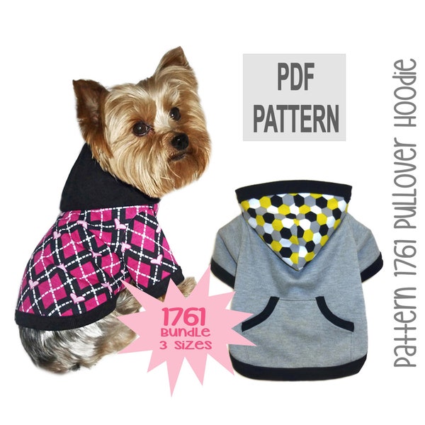 Dog Hoodie Sewing Pattern 1761 - Dog Clothes Patterns - Dog Jackets - Dog Sweaters - Dog Sweatshirts - Dog Coat - Dog Shirt - Bundle 3 Sizes