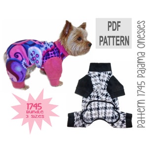 Dog Pajamas PDF Sewing Pattern 1745 | Bundle 3 Sizes | Cozy Fleece One-Piece for Small Dogs | Winter Sleepwear for Pups | Instant Download