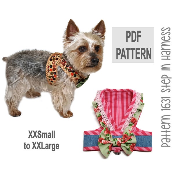 Step In Dog Harness Couture Pattern 1631 - Harnais pour petit chien - Harnais pour animaux de compagnie et chat - Modèles de vêtements pour chiens - Gilet de harnais pour chien - XXSm à XXLg