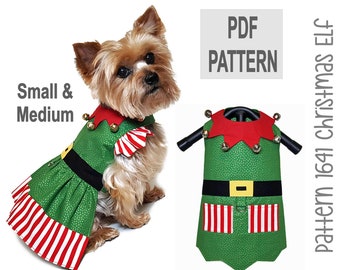 Christmas Elf Dog Dress and Dog Vest Sewing Pattern 1641 - Dog Clothes PDF Sewing Patterns - Christmas Dog Clothes - Pet Clothes - Sm & Med