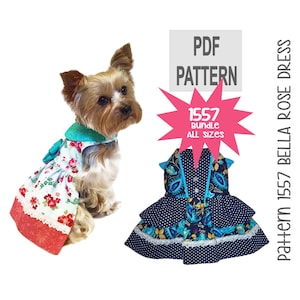 Bella Rose Hundekleid Muster 1557 | Bündel alle Größen | Rüschen Schößchen Spitzenband & Bow | Schnittmuster für Kleine Hunde | PDF Sofortdownload