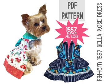 Bella Rose Dog Dress Sewing Pattern 1557 - Pet Clothes Patterns - Dog Dresses - Dog Pet Harnesses - Small Dog Cat Clothes - Bundle All Sizes