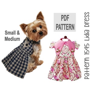 Lidia Dog Dress Sewing Pattern 1545 - Small Pet Dog Clothes Patterns - Small Pet Dog Cat Harness Dresses - Small Pet Dog Costumes - Sm & Med