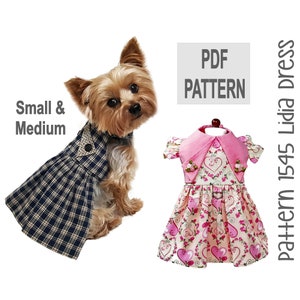 Lidia Dog Dress Sewing Pattern 1545 | Sm & Med | Classic Lapel Vest and Gathered Skirt | Vintage-Inspired Dog Dress PDF | Instant Download