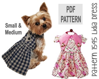 Lidia Dog Dress Sewing Pattern 1545 - Small Pet Dog Clothes Patterns - Small Pet Dog Cat Harness Dresses - Small Pet Dog Costumes - Sm & Med