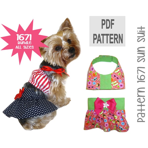 Dog Sun Suit Sewing Pattern 1671 - Dog Swimsuits - Dog Bathing Suit - Dog Bikini - Dog Clothes Patterns - Pet Dog Skirt - Bundle All Sizes