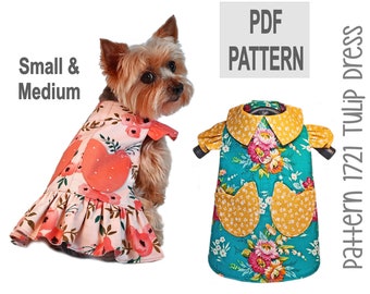 Tulip Dog Dress Sewing Pattern 1721 - Pet Dog Cat Dresses - Small Pet Dog and Cat Clothes Patterns - Pet Dog and Cat Harnesses - Sm & Med