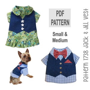 Jack & Jill Dog Shirt Sewing Pattern 1738 | Small - Medium | PDF Dog Clothes Pattern | Cute Ruffle and Bow Tie Charm | Holiday Dog Outfit