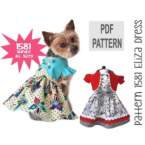 Eliza Dog Dress Sewing Pattern 1581 | Bundle All Sizes | DIY Dog Clothes Pattern PDF | Dog Dress Pattern with Bolero Vest & Ruffle Skirt