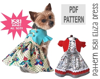 Eliza Dog Dress Sewing Pattern 1581 - Small Pet Dog Cat Clothes Patterns - Small Pet Dog Cat Dress - Pet Dog Cat Clothing - Bundle All Sizes