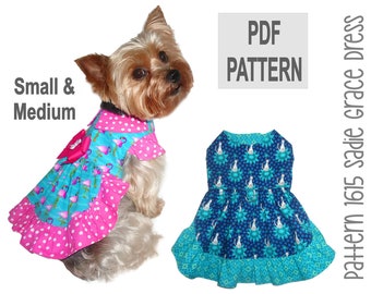 Sadie Grace Dog Dress Sewing Pattern 1615 - Small Pet and Dog Clothes Patterns - Pet Dog and Cat Harness Dresses - Dog Apparel - Sm & Med