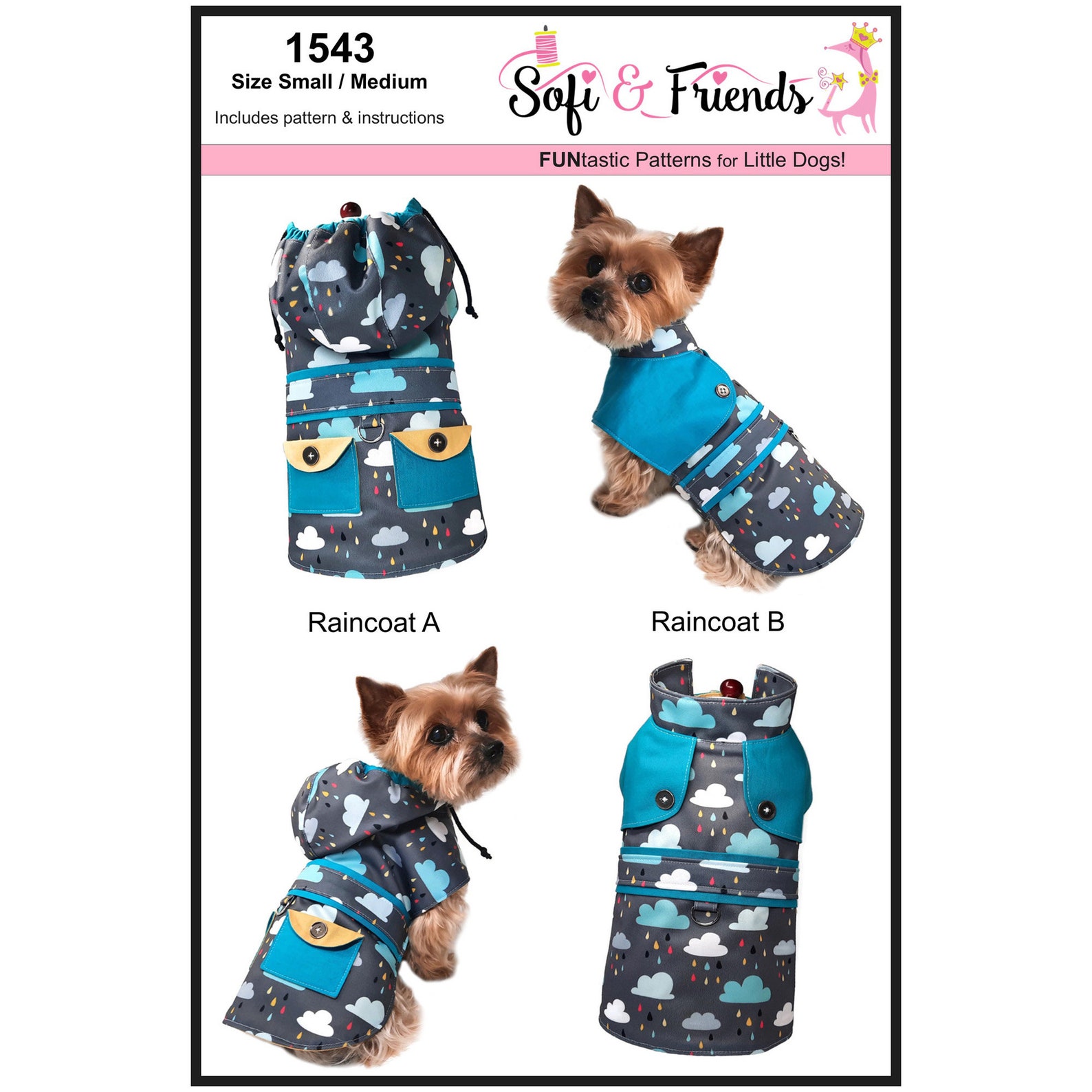Dog Raincoat Sewing Pattern 1543 Dog Clothes Dog Coat Etsy Canada