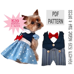 Maisie Dog Suit and Dress Pattern 1539 | Bundle 3 Sizes | PDF Instant Download | Dog Tuxedo and Ruffle Dress for Holidays and Formal Events