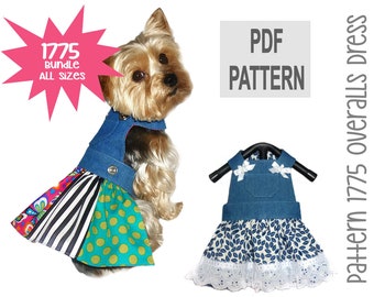 Overalls Dog Dress Sewing Pattern 1775 - Dog and Cat Clothes Patterns - Dog Dresses - Dog Apparel - Designer Dog Clothes - Bundle All Sizes