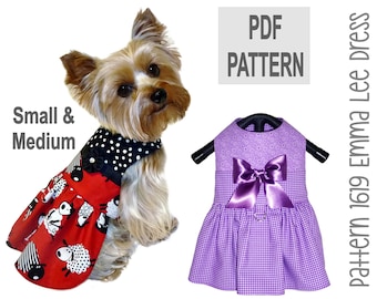 Emma Lee Dog Dress Sewing Pattern 1619  - Small Dog Clothes Patterns - Small Dog Dress Harness - Pet Cat Clothes - Pet Harnesses - Sm & Med