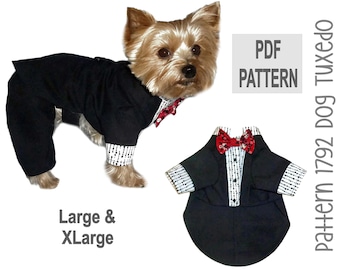 Patrón de costura de esmoquin para perros 1792 - Traje de boda para perros - Trajes para perros para gatos - Chaquetas de boda para perros y gatos - Patrones de ropa para perros y gatos - Lg y XLg