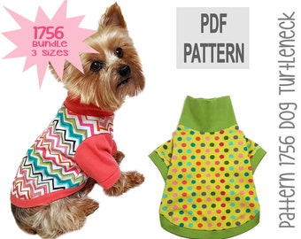 Dog Turtleneck Sewing Pattern 1756 - Pet Dog Cat Clothes Pattern - Dog Cat Shirt - Small Pet Dog Clothes - Dog Cat Sweaters - Bundle 3 Sizes