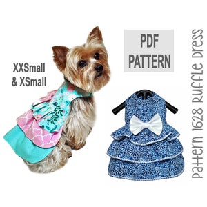 Mönster för hundklänning med volanger XXSm/XSm | PDF DIY 3-lagers outfit med rosetter