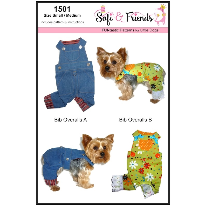 Dog Bib Overalls Sewing Pattern 1501 Dog Jeans Pet Dog Pants Pet Bib Overalls Dog Harnesses Dog Clothes Sewing Patterns Sm & Med image 4