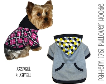 Dog Hoodie Sewing Pattern 1761 - Dog Clothes Patterns - Dog Jackets - Dog Sweaters - Dog Sweatshirts - Dog Coats - Dog Shirts - XXSm & XSm