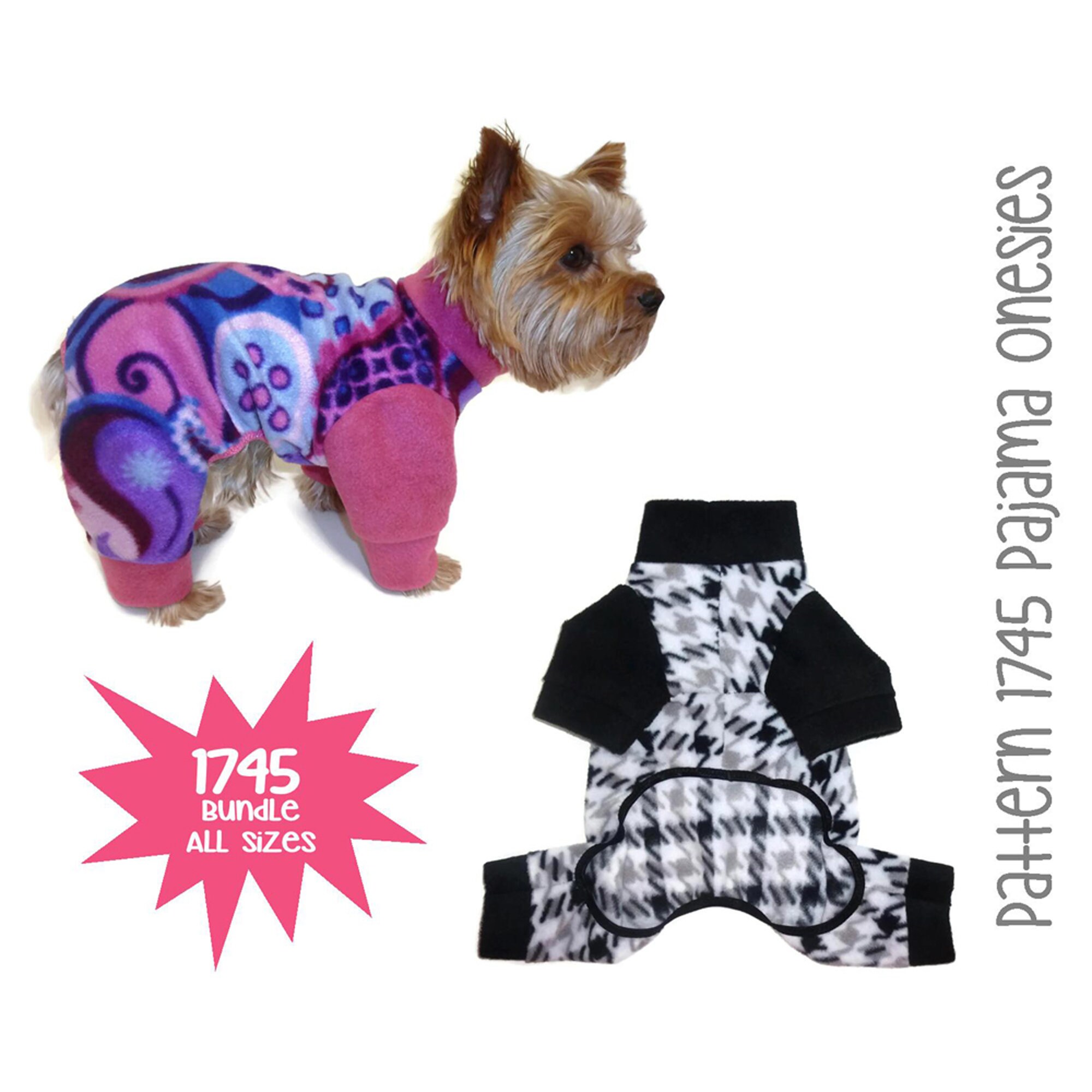Dog Pajamas Onesie Sewing Pattern 1745 Dog Onesies Dog Pjs Etsy