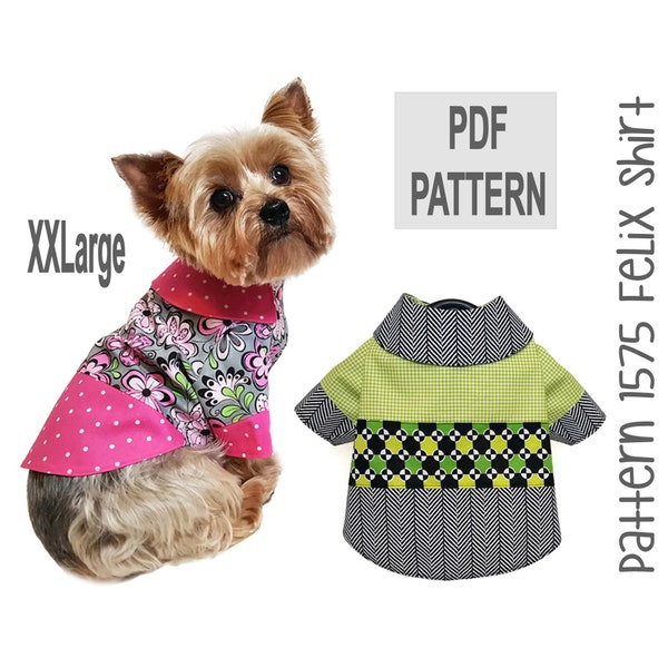 Felix Dog Shirt Sewing Pattern 1575 - Pet Dog Cat Shirts - Small Pet Dog Cat Clothes Patterns - Yorkie Clothes - Pet Dog Cat Apparel - XXLg