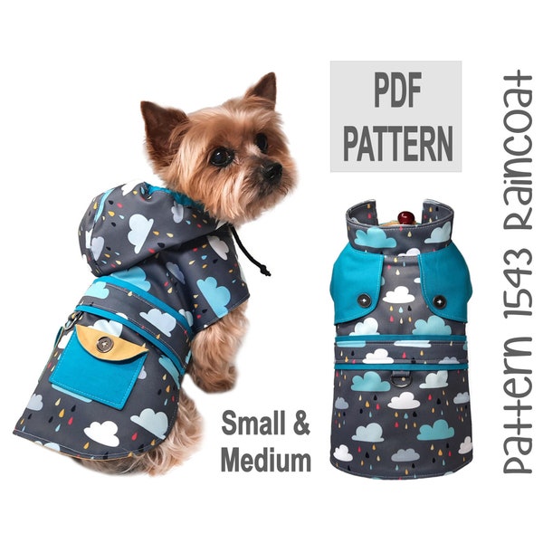 Hooded Dog Raincoat Sewing Pattern 1543 - Hooded Dog Coat Patterns - Hooded Dog Rain Jacket - Designer Dog Apparel - Dog Clothing - Sm & Med