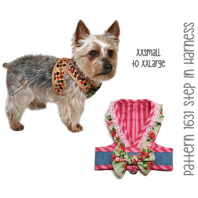 Step In Dog Harness Sewing Pattern 1631 - Small Dog Harness - Pet and Cat Harness - Dog Clothes Patterns - Dog Harness Vest - XXSm to XXLg 