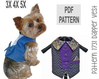 Dapper Dog Vest Sewing Pattern 1731 - Dog Cat Clothes Patterns - Dog Harnesses - Dog Harness Vest - Pet Dog Shirts - Dog Jackets - 3X 4X 5X