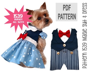 Maisie Dog Suit and Dress Sewing Pattern 1539 - Wedding Dog Clothes - Dog Wedding Suit - Dog Vest - Designer Dog Patterns - Bundle All Sizes