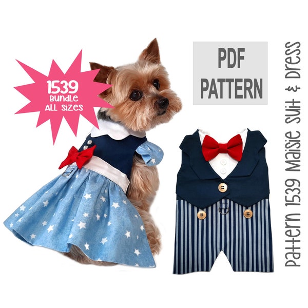 Maisie Dog Suit and Dress Sewing Pattern 1539 - Wedding Dog Clothes - Dog Wedding Suit - Dog Vest - Designer Dog Patterns - Bundle All Sizes