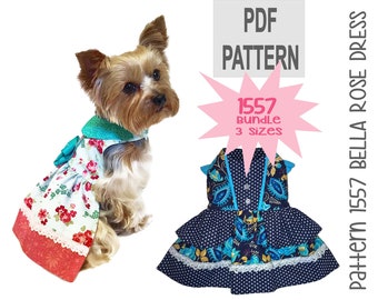 Bella Rose Dog Dress Sewing Pattern 1557 - Pet Clothes Patterns - Dog Dresses - Dog Pet Harnesses - Small Dog Cat Clothes - Bundle 3 Sizes