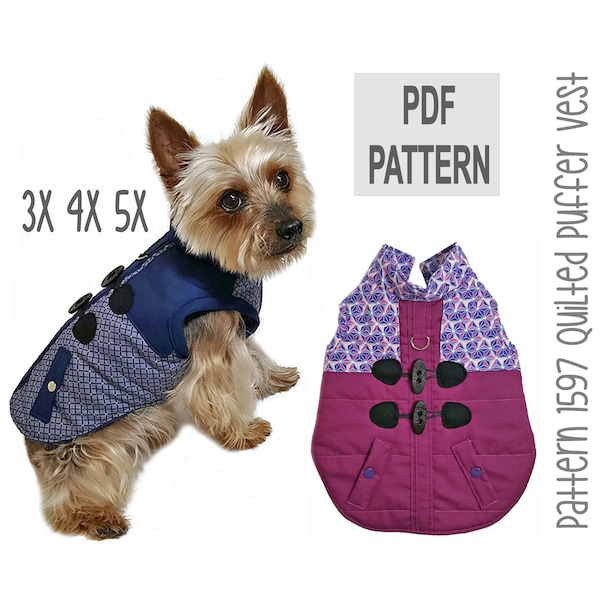 Quilted Puffer Dog Vest Sewing Pattern 1597 - Dog and Cat Harness Vests - Pet Dog Cat Winter Clothes - Pet Dog Cat Winter Jackets - 3X 4X 5X